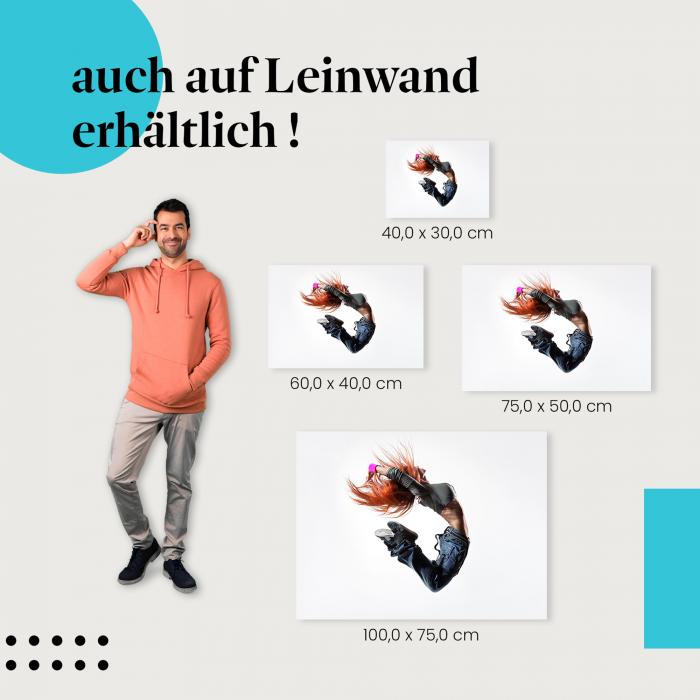 "Tänzerin mit roten Haaren im Sprung" Leinwandbild. Finde die ideale Größe für dein Zuhause & setze Akzente mit Kunst!